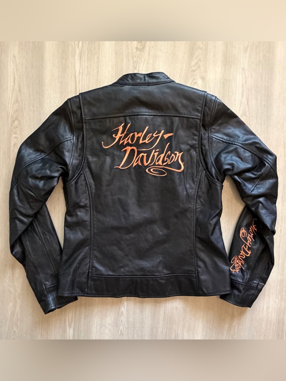 Vintage Harley Davidson Womens Black Leather Motorcycle Jacket Y2K Sleeves Sz S